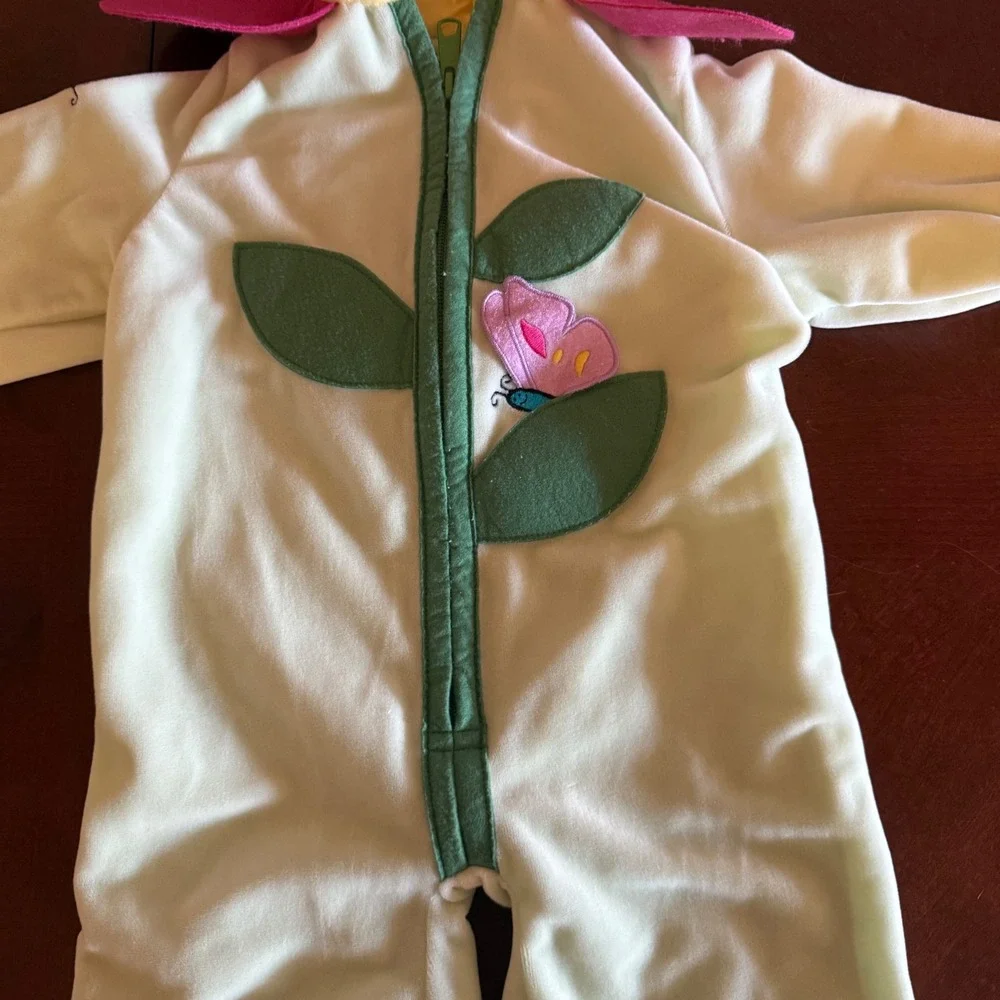 Vtg 80s Baby Flower Costume‎ Hooded Petal Jumpsuit Mint Pink Yellow
